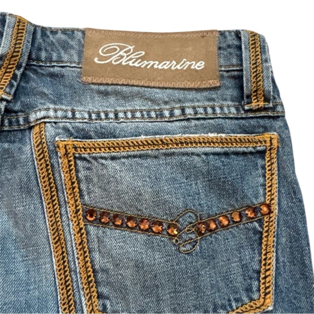 Blumarine Blue Denim Ankle Jeans with Amber Gem Trim